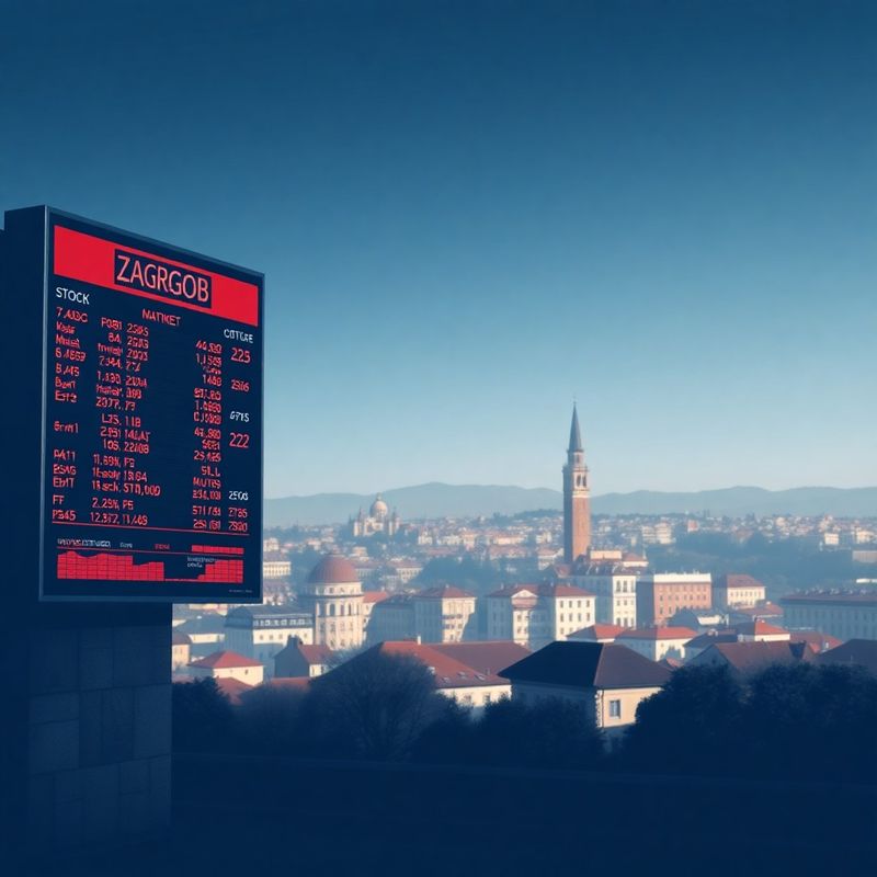 Burzovna ploča s tickerima i silueta Zagreba u indigo tonovima